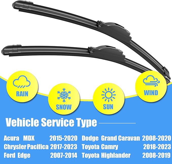 Gavimnal® 26"+20" Silicone Wiper Blades Replacement For Toyota Camry 2018-2023 Highlander 2008-2019 Dodge Grand Caravan 08-20 Ford Edge 2007-2014,All-Season Front Windshield Wiper Blades(Set of 2)