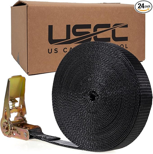 US Cargo Control Endless Ratchet Straps 1 Inch x 30 Foot (24-Pack), Hookless Ratchet Straps 30 FT, 1,500 LBS Break Strength, 1 Inch Tie Downs for Motorcycles, Bikes, Pallets, Kayaks, and Bundling