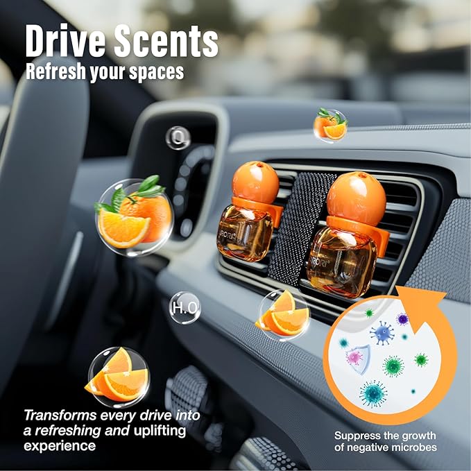 Car Air Freshener Vent Clip, Car Fresheners Long Lasting Scent (13ml x 2 Pack), Up to 180 Days, Air Freshener Deodorizer Odor Eliminator for Auto - Orange Perfume