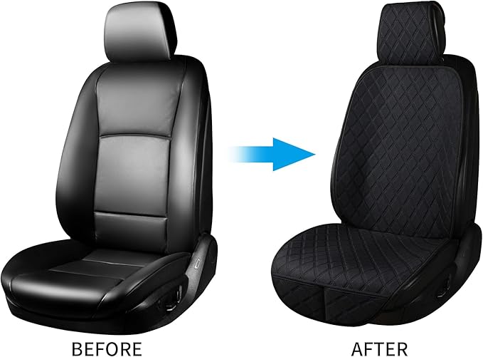 ENOGE Linen Car Seat Cover, Front Car Seat Covers, Driver Seat Protector with Soft & Breathable Cloth Fabric for All Seasons Universal Fits Most Automotive, Van, SUV, Truck (Black, 1 Front)