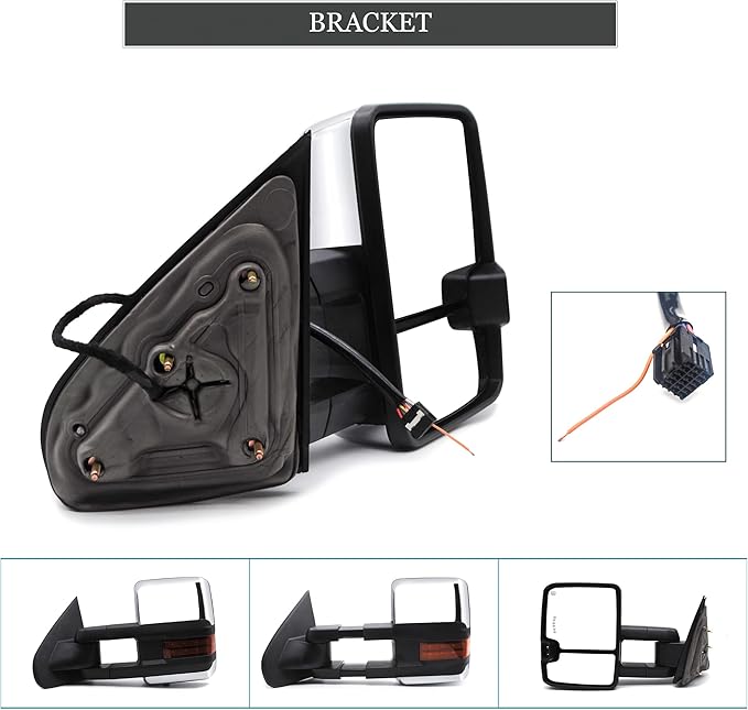 ReYee Towing Mirrors for 2014-2019 Chevy Silverado 1500 2500 3500 GMC Sierra with Heated Power Arrow Light Turn Signal Light Auxiliary Lamp Manual Fold Telescoping Chrome Cap