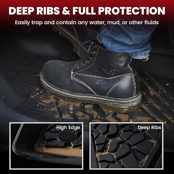 LASFIT Floor Mats for Jeep Wrangler JK 2014-2018 Unlimited 4-Door (NOT for JL or 2-Door) All Weather TPE Custom Fit Car Mats Floor Liners 1st & 2nd Row, Black