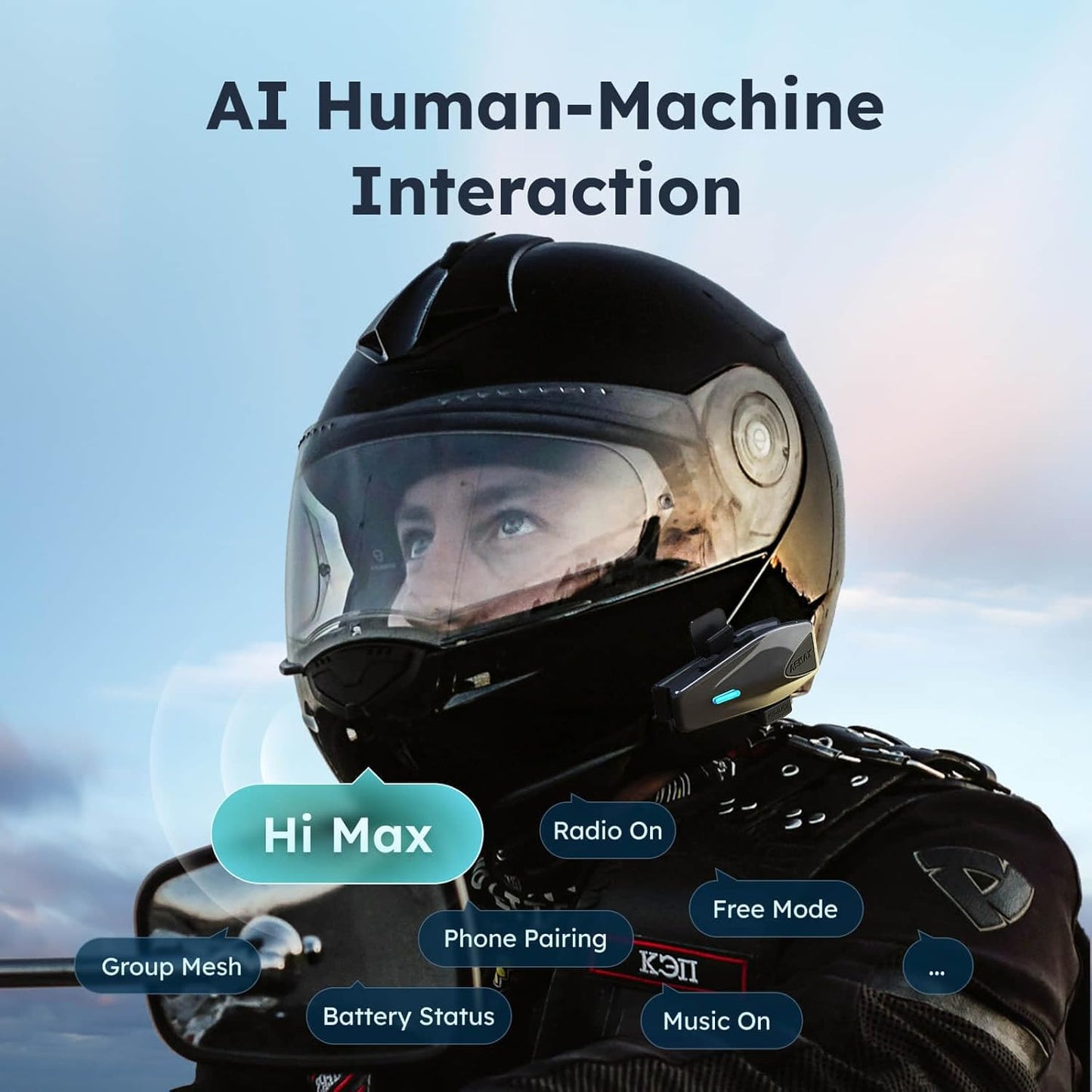 S1 Motorcycle Bluetooth Headset with 3 Intercom Modes, 8-Rider Mesh Communication, AI Voice, FM Radio, Auto Volume, Waterproof, Fast Charging for Helmet/ATV/UTV/Snowmobile(Grey)