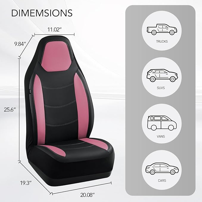 Road Comforts Car Seat Cover, Leather Seat Cover Full Set, Automotive Interior Seat Covers, Universal Fit for Most Cars, SUVs, Trucks, and Vans, Airbag Compatible (Pink)