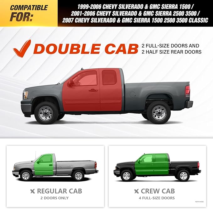 Three Raised Step Double Cab Running Boards Compatible for 1999-2006 Chevy Silverado & GMC Sierra 1500, 2001-2006 Chevrolet Silverado & GMC Sierra 2500 3500 HD Extended Cab, Side Step Nerf Bar