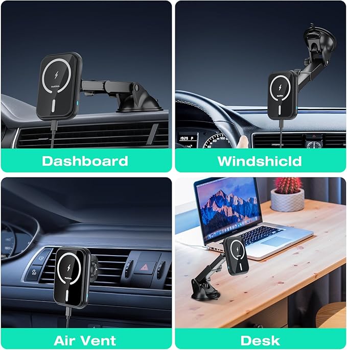 for MagSafe Car Mount Charger, (38W Fast Charging Adapter Max) Magnetic Wireless Charging Phone Holder Fits iPhone 16/15/14/13/12 Pro Max Plus/MagSafe Case on Dash/Windshield/Air Vent/Desk