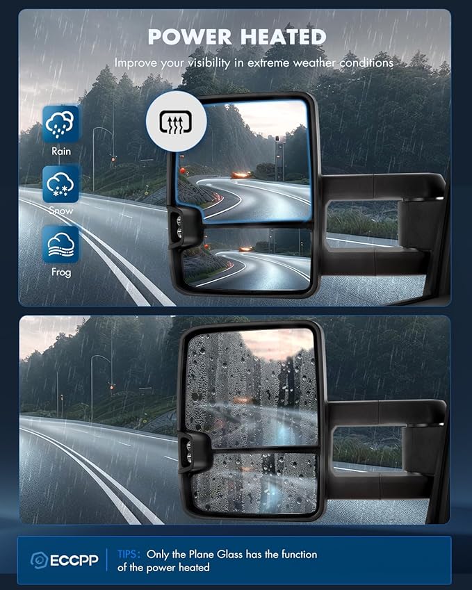 ECCPP Tow Mirrors for 2007-2014 for Chevy Silverado for GMC Sierra Towing Mirrors Chrome Housing Power Heated Signal Light Pickup Pair Driver Side and Passenger Side