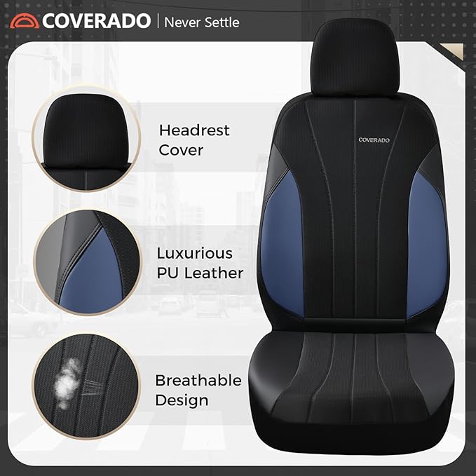 Coverado Seat Covers for Car, Leather Automotive Car Seat Covers 5 Seats, Mesh Breathable Auto Seat Protectors, Driver Seat Covers Universal Fit for SUV, Truck, Vans, Sedan