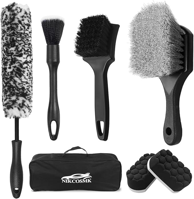 7Pcs Car Wheel Brush kit, Tire Brush, Wheel Cleaner Brush, Soft-bristled Rim Cleaner Brush, Tire Shine Applicator Pad, Car Detailing Brushes, Wheel Brushes for Cleaning Wheels,Tires