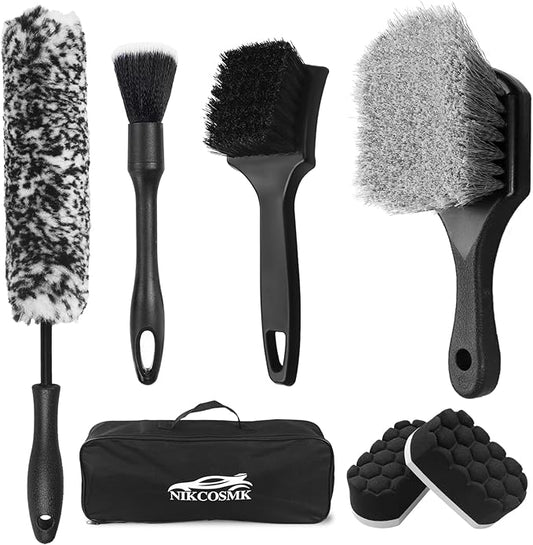 7Pcs Car Wheel Brush kit, Tire Brush, Wheel Cleaner Brush, Soft-bristled Rim Cleaner Brush, Tire Shine Applicator Pad, Car Detailing Brushes, Wheel Brushes for Cleaning Wheels,Tires