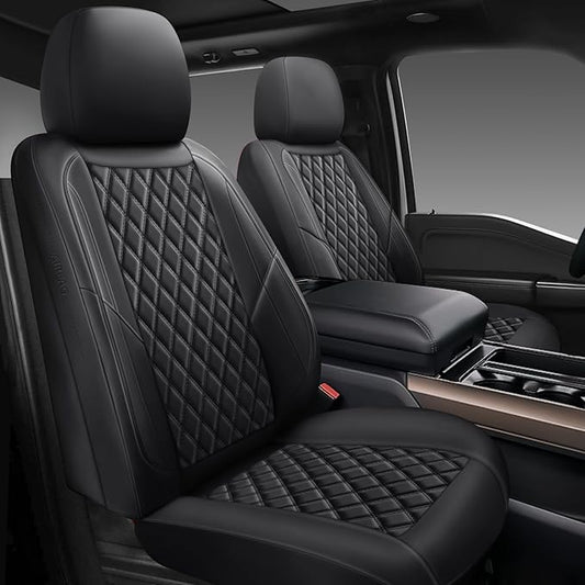 Premium Leather Car Seat Covers Full Set,Universal Fit for Cars,Trucks&SUVs,Waterproof Car Seat Cushion,Full Coverage Car Seat Protector with 5 Seats,Black
