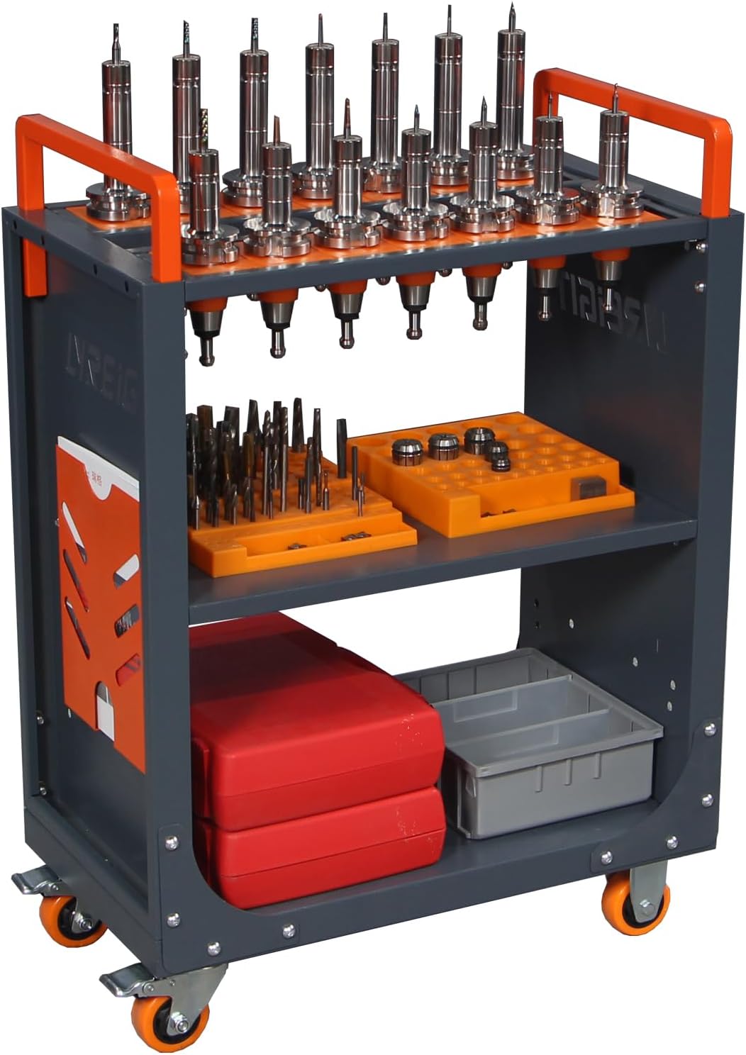 BT50 CNC Tool Holder Transfer Cart, Mobile CNC Tool Storage Cart with Wheels for Factory, Garage