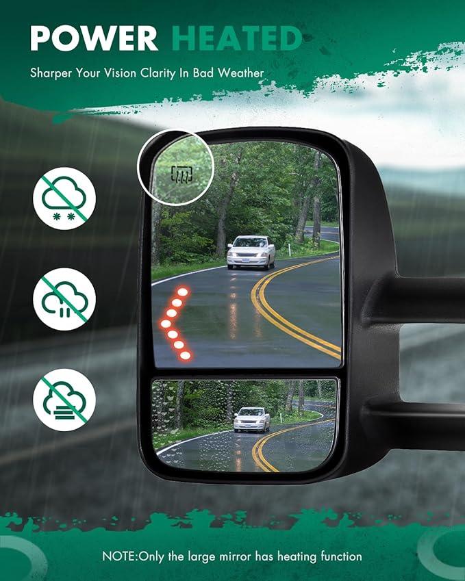 SCITOO Tow Mirrors Compatible with for 2007-2014 For Chevy For GMC 1500/2500 HD/3500 HD(07 New Body Only) Pickup Truck Power Adjusted Heated Turn Signal Light Black Towing Mirrors LH RH