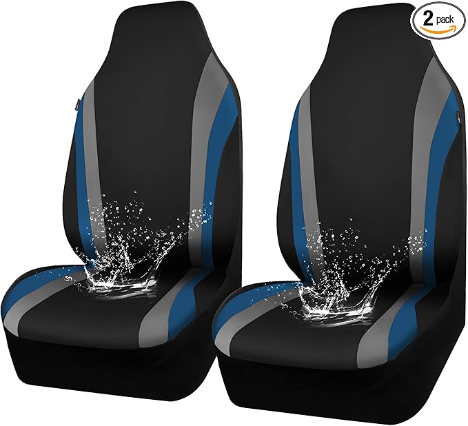 CAR PASS AquaShield Neoprene Waterproof Car Seat Covers for Front Seats Only, High Back Bucket Seat Cover,Airbag Compatible, Line Rider Seat Covers Universal Fit for Auto Truck Van SUV (Black Blue)