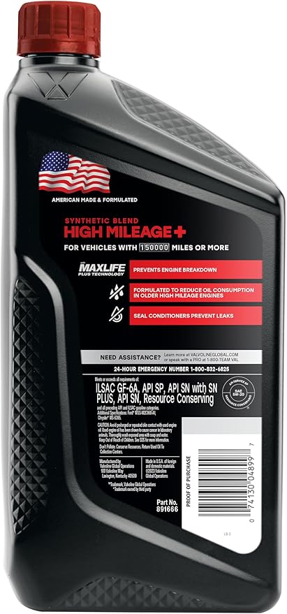 Valvoline High Mileage 150K with Maxlife Plus Technology 5W-20 Motor Oil 1 Quart
