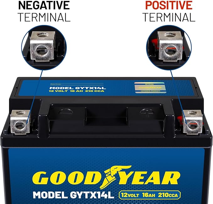 Goodyear GYTX14L -12 Volt 16 AH, 210 CCA, Rechargeable High-Performance, Maintenance Free, SLA - AGM Battery for Motorcycle, ATV, UTV, 4-Wheeler, Snowmobile, Watercraft and more!