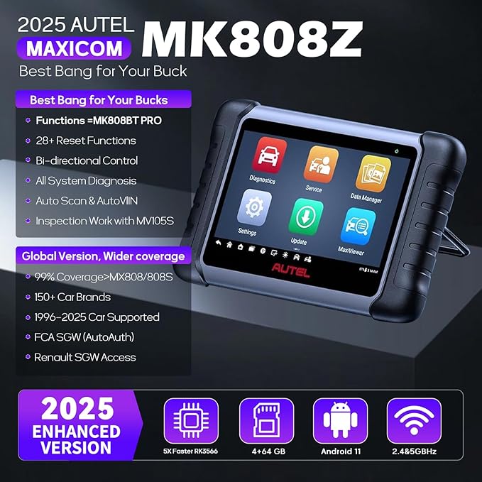 Autel MaxiCOM MK808Z, Autel Scanner, 2025 Bi-Directional Tool, OBD2 Scanner for All Vehicles All System Diagnostic Tool Bi-Directional Control Same as MaxiCOM MK808 Lite MX900