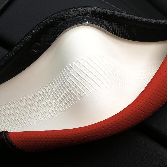 Car Steering Wheel Covers for Women Padded Carbon Fiber PU Leather Cute Auto Interior Accessories for Vehicle, Sedan, Universal, Anti Slip, Red, Standard Size 14.5-15"(37-38cm)