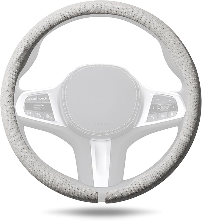 Aimato Nappa Leather Steering Wheel Cover, Ultra-Thin Car Steering Wheel Cover,Comfortable & Breathable Microfiber,Universal Fit for Most Cars,White
