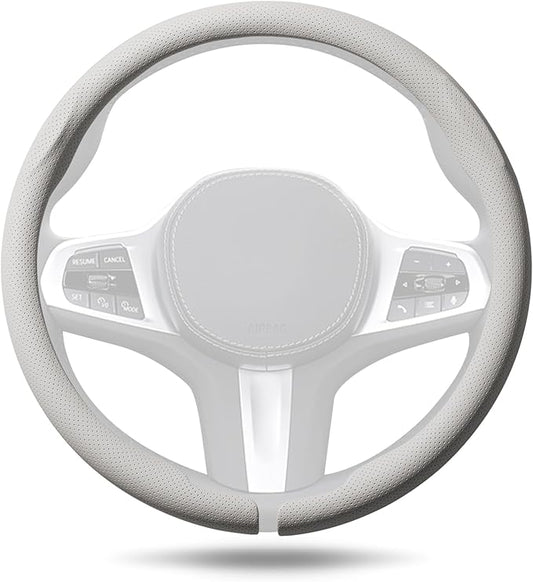 Aimato Nappa Leather Steering Wheel Cover, Ultra-Thin Car Steering Wheel Cover,Comfortable & Breathable Microfiber,Universal Fit for Most Cars,White