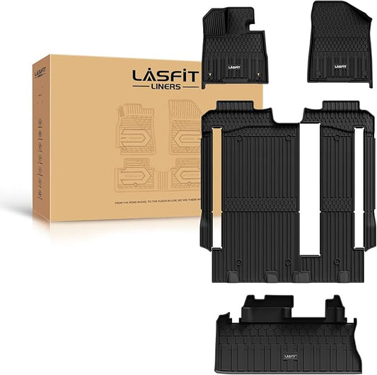 LASFIT Floor Mats&Trunk Mat for Toyota Sienna 8 Seats 2021-2024 2025 All Weather TPE Custom Fit Floor Liner for Sienna LE/XLE 8 Passenger (with Spare tire) Front&Rear Car Mat Black