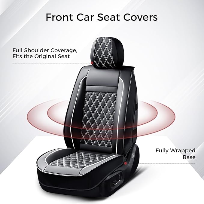 Huidasource Seat Cover 5 Layers, Car Seat Covers Full Set Faux Leather, Seat Covers for SUV, Side Open Design Airbag Pops Out, Front ＆ Back Seats Fit for Most Cars Van Truck Etc(Full Set/Black&White)