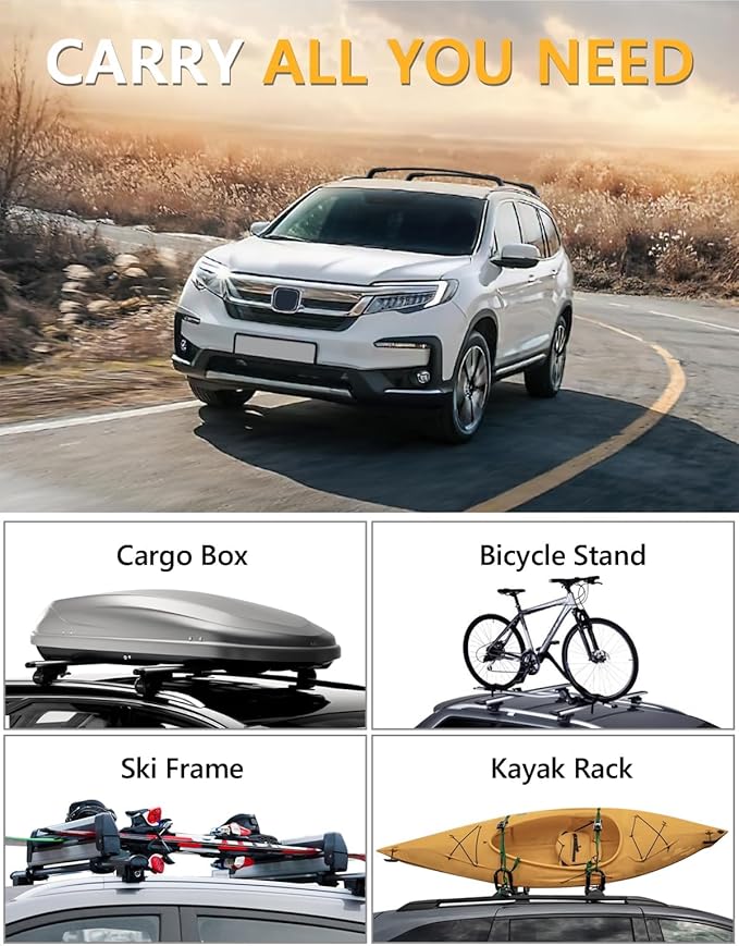 Tuyoung All Aluminum Roof Rack Cross Bars Compatible with Honda Pilot 2016-2022 with Flush Rails, 260lbs Lockable Crossbars Rooftop Cargo Bag Kayak Luggage Snowboard Carrier Kayak Bike Accessories