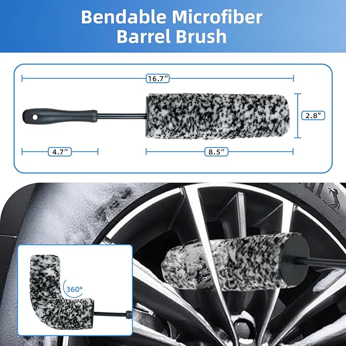 9Pcs Car Wheel Detailing Brush Kit – Scratch-Free Rim & Tire Cleaner Brushes with Tire Shine Pad, Microfiber Towel & Bag – Heavy-Duty Auto Detailing Tools for Cars, Trucks, RVs & Motorcycles