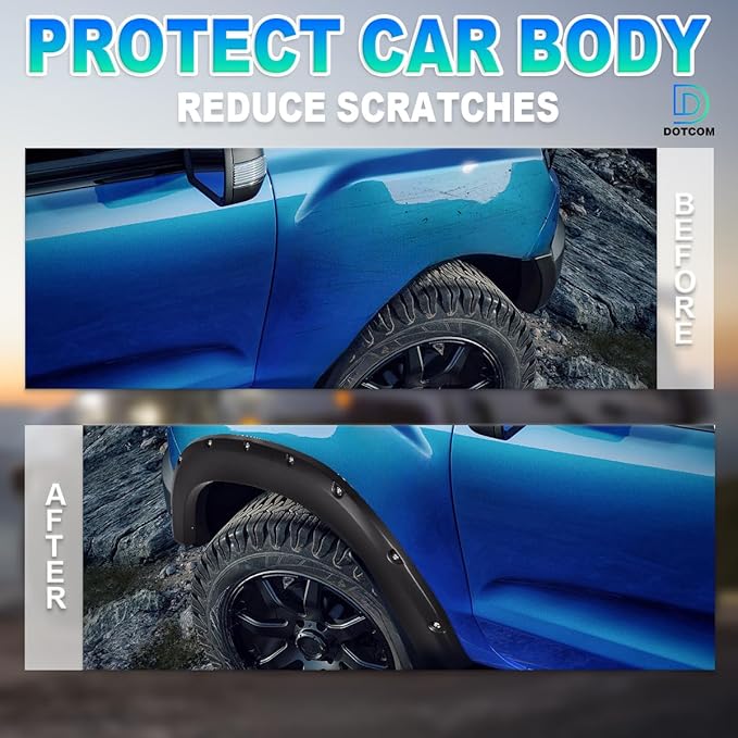 DOTCOM Fender Flares,Compatible with Toyota Tundra 2007-2013,Wheel Arch Cover Trim,Paintable Matte Pocket Smooth Riveted Style 4PCS