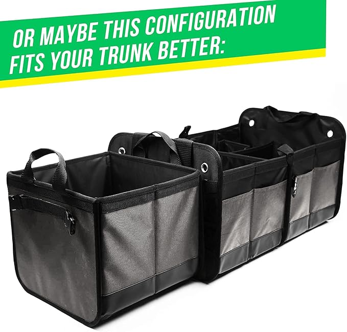 Large Car Trunk Organizer for SUV - Trunk Storage - Modular Configurable Detachable Collapsible - Minivan Truck Sedan Van - 3 Compartment XL, Gray