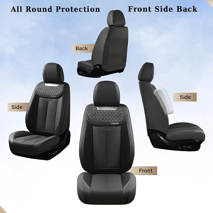 Coverado Car Seat Covers Front Seats, Nappa Leather Front Seat Covers, Waterproof Car Seat Cushion, Black Seat Covers Car Seat Protector Interior Accessories Fit for Most Cars
