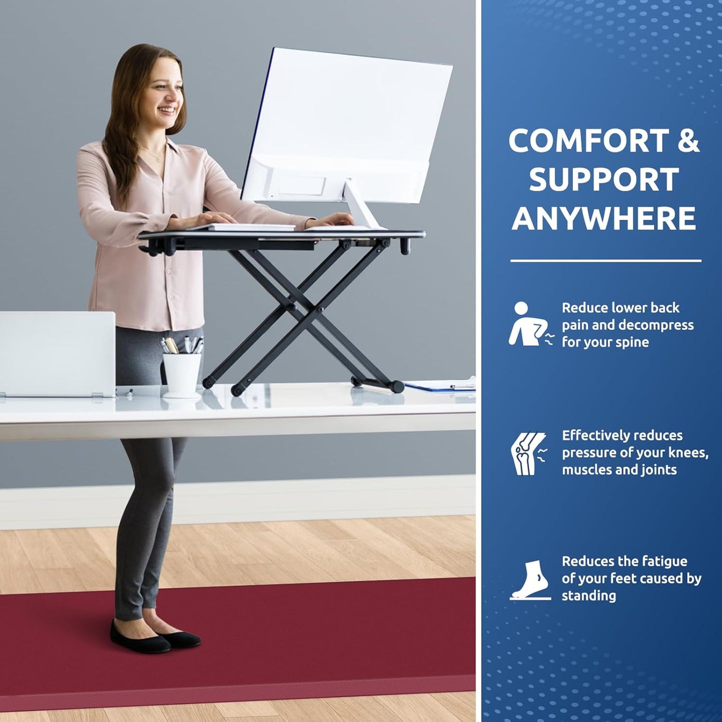 KitchenClouds Kitchen Mat Cushioned Anti Fatigue Rug 24"x70" Waterproof, Non Slip, Standing and Comfort Desk/Floor Mats for House Sink Office (Red)