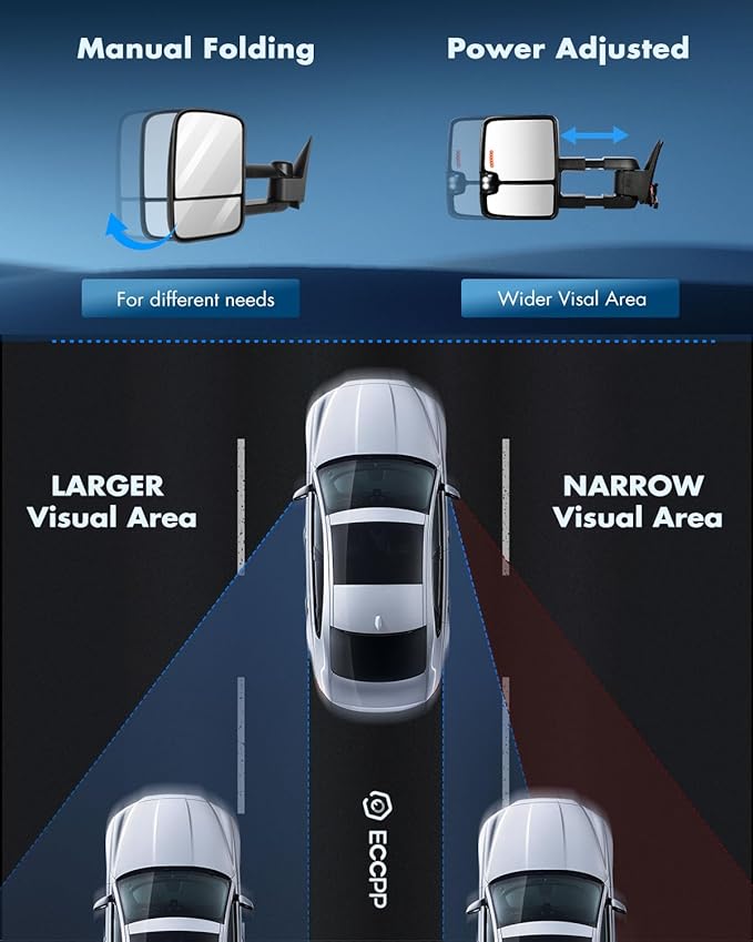 ECCPP Towing Mirrors Fit For 1988-1998 For Chevrolet C/K Pickup For Suburban For GMC C/K Pickup For Suburban With Power Heated Turn Signal Light Switchback Light On Cover Back Up lamp Black