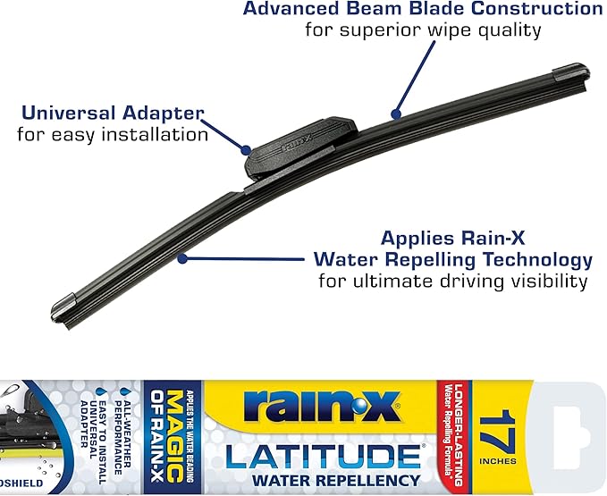 Rain-X 5079283-2 Latitude 2-In-1 Water Repellent Wiper Blades, 17 Inch Windshield Wipers (Pack Of 1), Automotive Replacement Blades With Patented Repellency Formula