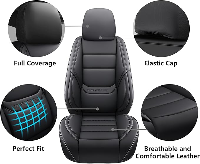 NS YOLO Leather Car Seat Covers Full Set,Universal Fit for Most Cars,SUVs and Sedans,Waterproof Luxury Leatherette Cushions, 5 Car Seat Protectors (Black, Full Set-5 Seats(Front and Rear))