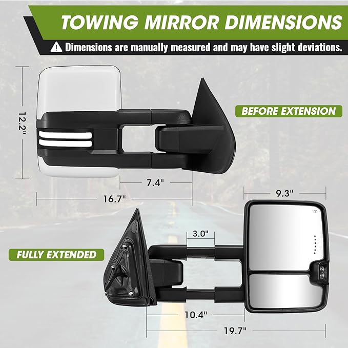 Towing Mirrors for Chevy Silverado/GMC Sierra 1500 (2014-2018), 2500HD/3500HD (2015-2019), Switchback Dynamic Turn Signal/Running Lights Power Heated (Painted White)