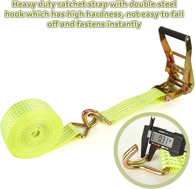 4 Pack 2 Inch Ratchet Straps Heavy Duty 20ft Tie Down Straps Ratchet with Double J Hook, 8000 LBS Break Strength, Cargo Ratchet Straps for Moving, Truck, Trailers, Motorcycles, Kayaks, Car Roof