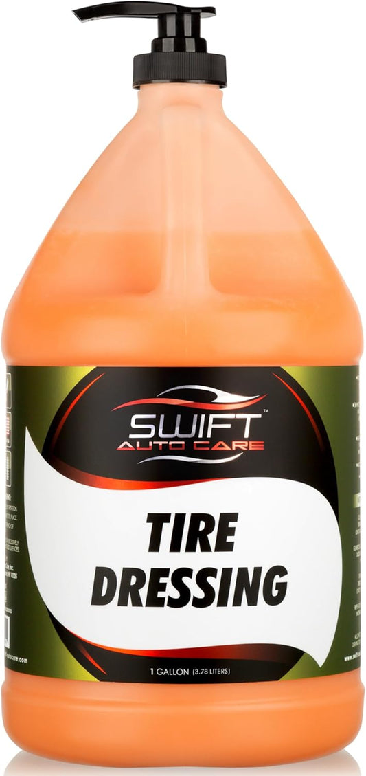 Swift Tire Dressing (1 Gallon) – Long Lasting High-Gloss Tire Shine Gel w/No Sling | Restores Rubber, Plastic & Vinyl | Water-Based w/UV Protection | Fast Cure Time!