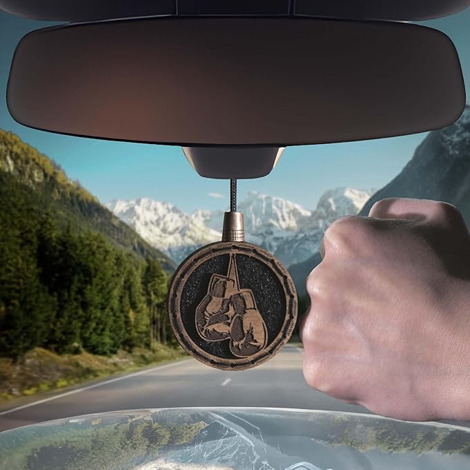 Wood Car Air Freshener — Handmade Car Air Freshener — Boxing Gloves Designed Fragrance Oil Diffuser in Wooden Gift Box — Aromatherapy Gift Set with Coffee Beans Fragrance Oil - 10 ml