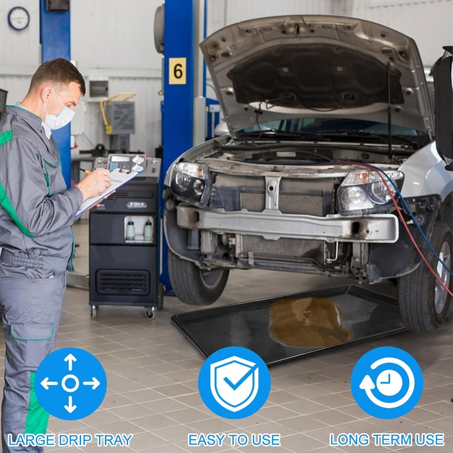 6Pcs Extra Large Auto Oil Drip Pan- 35.4 x 24 x1.6 Inches Oil Drip Tray for Under Car Plastic Oil Tray,Oil Catch Pan Replacement Tray to Keep Garage Floor Show Room Driveway Safe and Clean