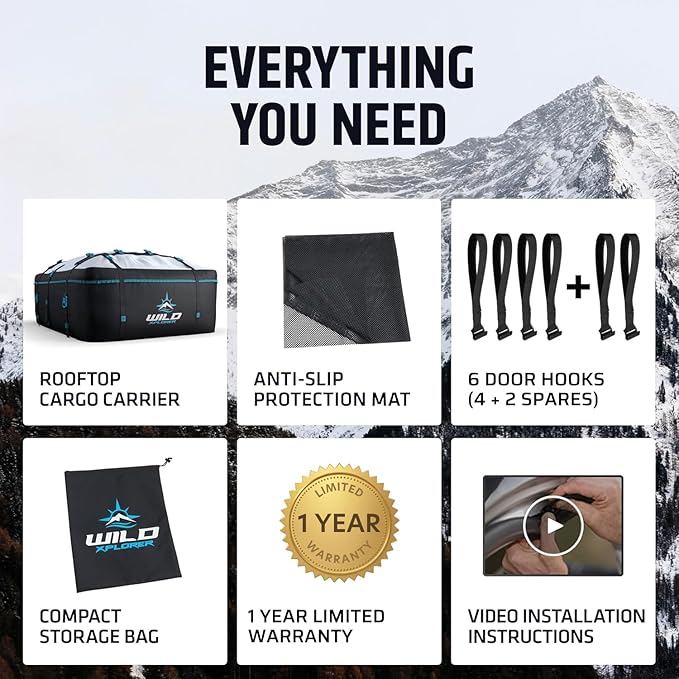 Rooftop Cargo Carrier - 23 Cubic Feet (XXL), Waterproof Soft Shell Car Roof Cargo Carrier, Heavy Duty Car Top Luggage Cargo Bag with Patented Door Hooks and Non-Slip Mat