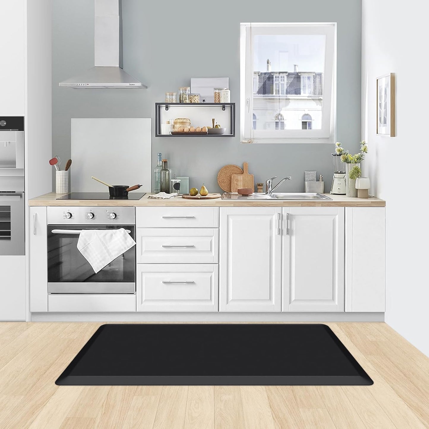 KitchenClouds Kitchen Mat Cushioned Anti Fatigue Rug 22"x54" Waterproof, Non Slip, Standing and Comfort Desk/Floor Mats for House Sink Office (Black,0.8inch)