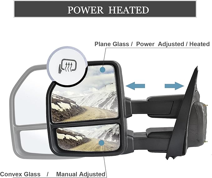 ReYee Towing Mirrors fit for 2015 2016 2017 2018 2019 2020 Ford F150 Pickup Truck Heated Power Turn Signal Puddle Lamp Auxiliary Light Temperature Sensor Manual Extendable Fold Black 22 Pin Plug