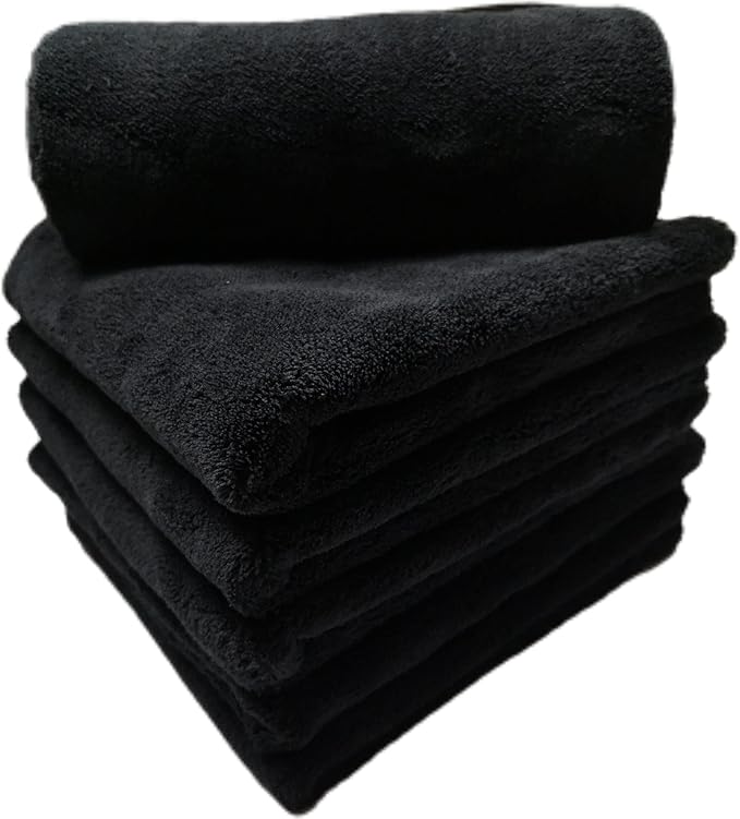 Plush Edgeless Microfiber Towel for Car, Soft Drying Wash Detailing Buffing Polishing Towel, 500 GSM 6PACK 16 x 16inches (Black, 6Pack)