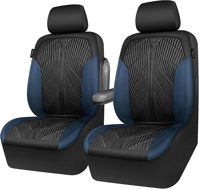 CAR PASS Waterproof Black Blue Car Seat Covers Front Seat Covers Neoprene Wetsuit,All-Weather Non-Slip Durable,Universal Fit for SUV Trucks Automotive,Armrest Airbag Compatible,Emboss Black Blue