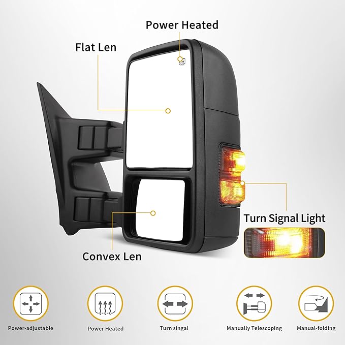 DWVO Towing Mirror fit 1999 2000 2001 2002 2003 2004 2005 2006 2007 F250/F350/F450/F550 Super Duty, 01-05 Excursion, Right Passenger Side Mirror with Power Adjusted Heated