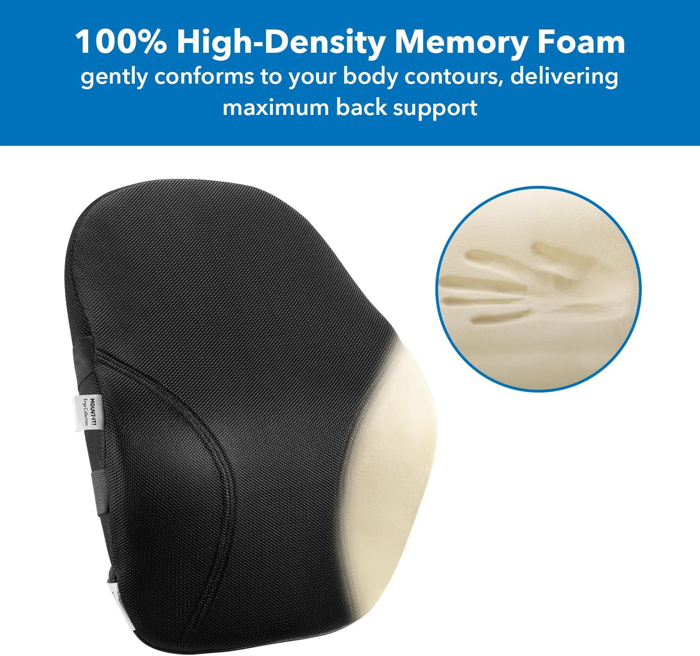 Mount-It! Office Chair Cushion, Lumbar Support Pillow for Office Chair, Back Support Pillow for Desk Chair, Gaming, Home or Car with Memory Foam Filling, Relief Back Pain Improve Posture, Black Large