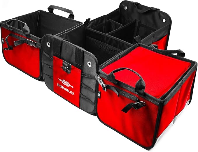 XXL+Cooler Car Trunk Organizer for SUV - Trunk Storage - Modular Configurable Detachable Collapsible - Minivan Truck Sedan Van, Red