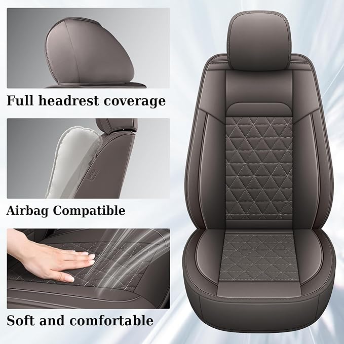 Coverado Dodge Ram Seat Covers Full Set, Waterproof Ram 1500 Seat Cover Compatible with 2002-2025 Dodge RAM 1500 2500 3500 Crew Quad Cab with Curved Bench, Coffee