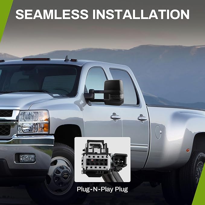 AUTOSAVER88 Towing Mirrors Compatible with 2007-2013 Silverado 1500 2500 3500 Tahoe Suburban Avalanche GMC Sierra Yukon Cadillac Power Heated LED Turn Signal Light Manual Telescoping Folding Black